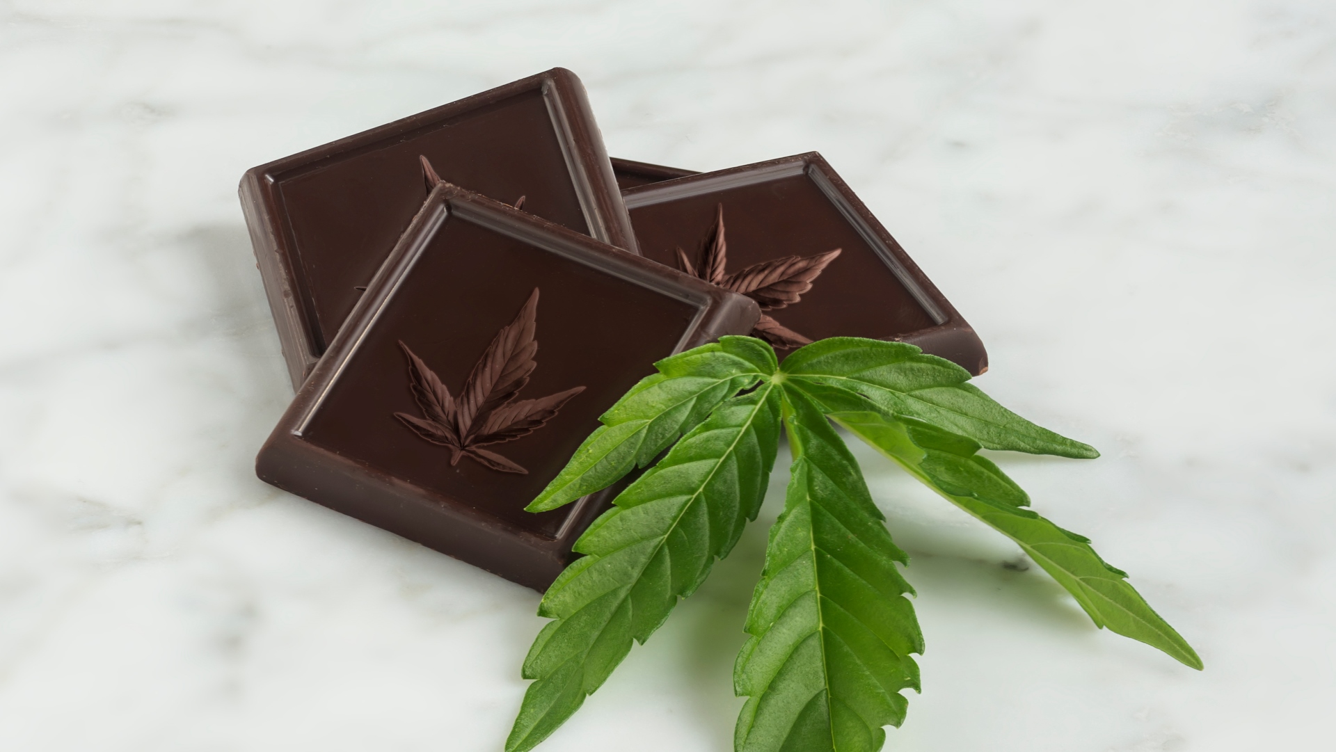 iStock photo of edible cannabis chocolate bar with cannabis leaf